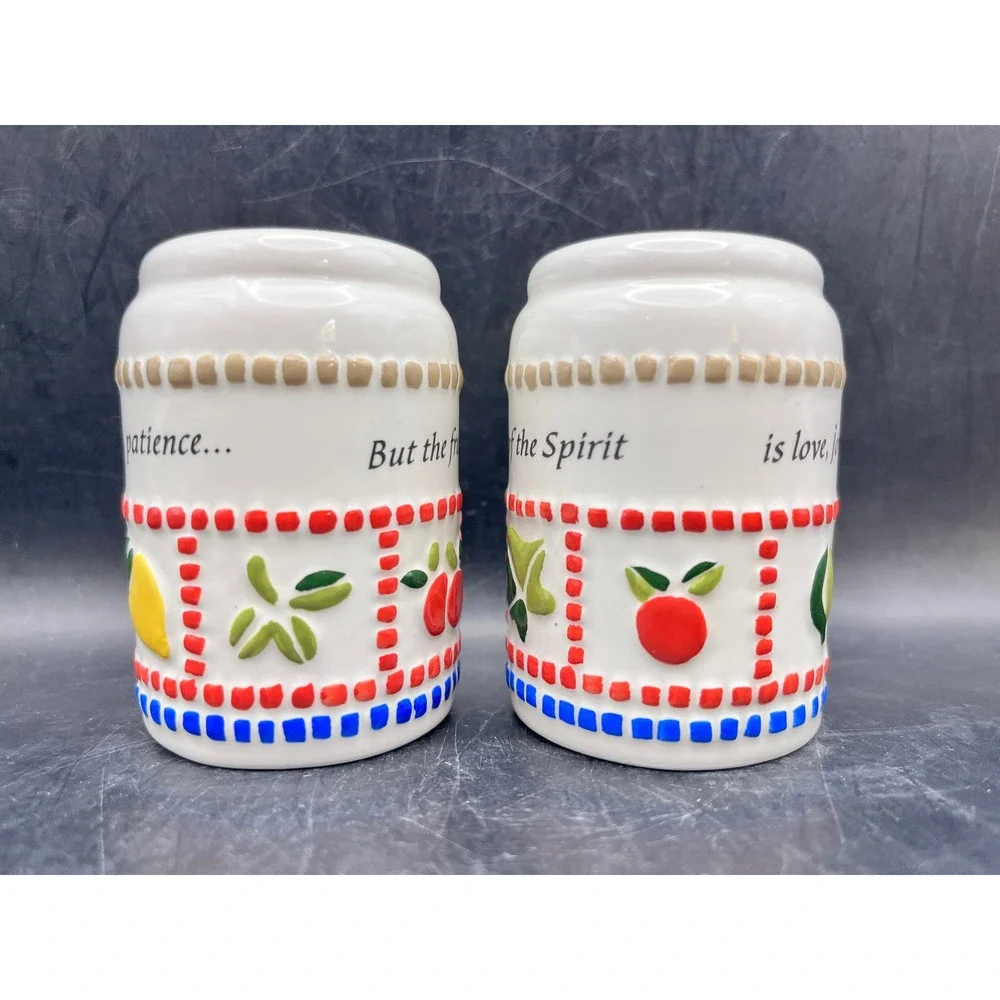 Vtg Fruit Of The Spirit Salt & Pepper Shakers‎ Farmhouse Cottagecore Religious